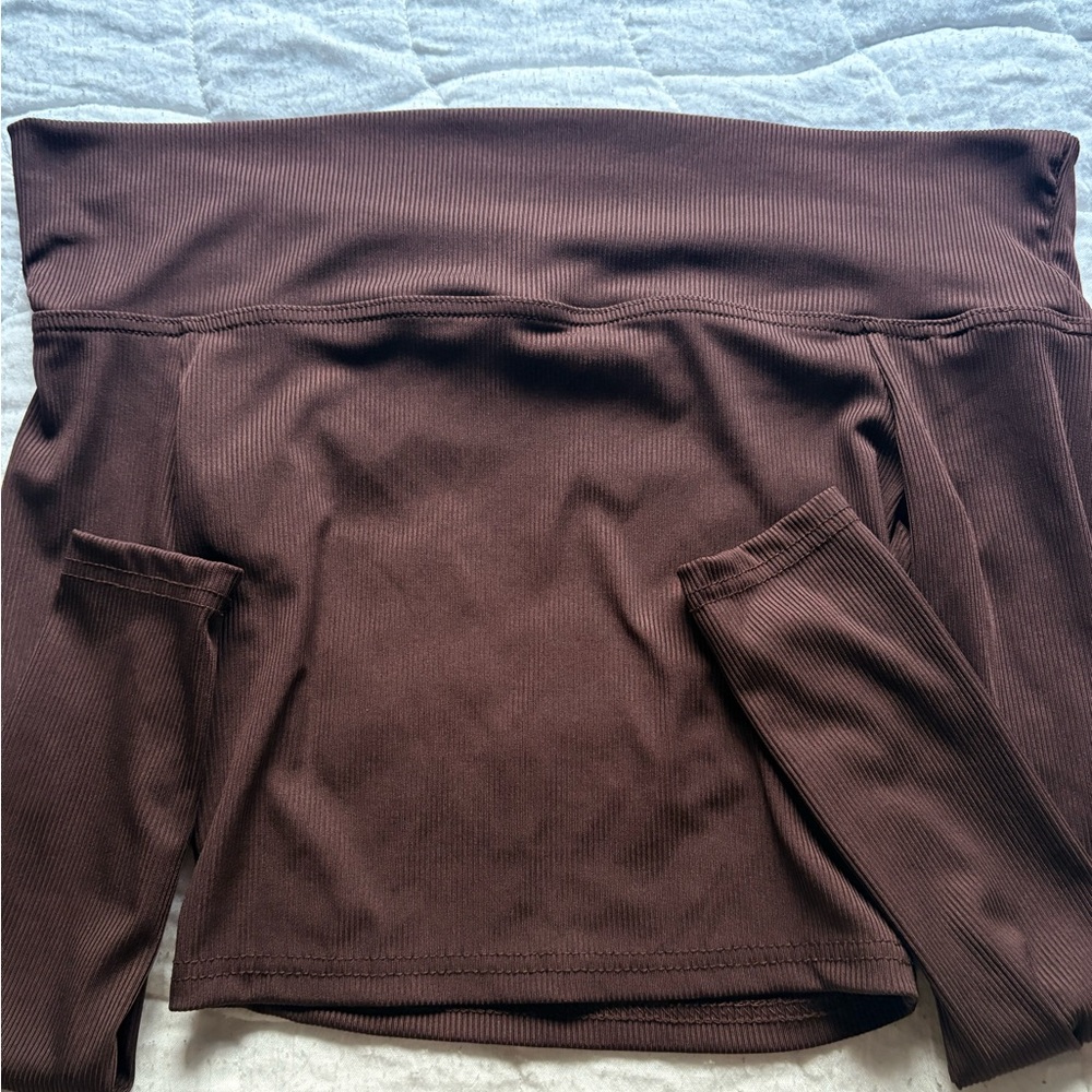 Brown Off-Shoulder Long Sleeve Top